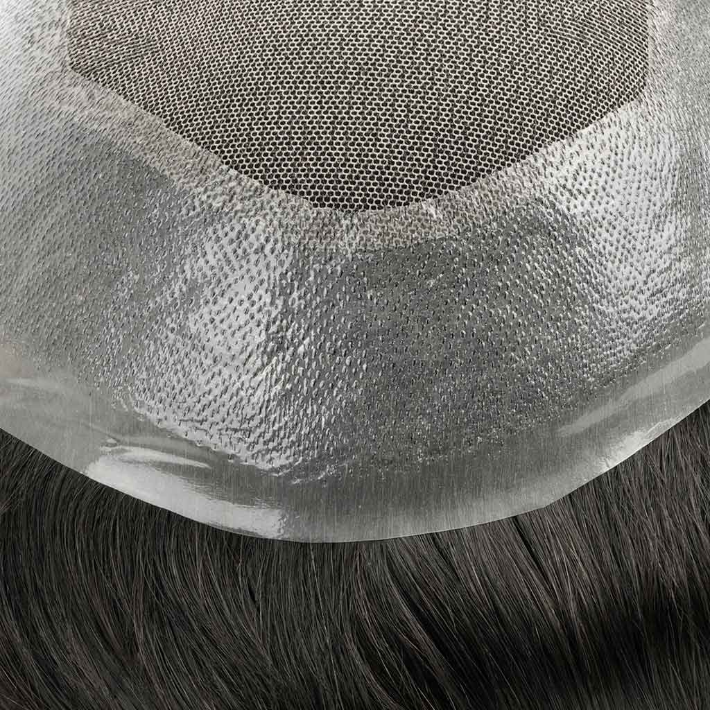 Close-up of French lace toupee