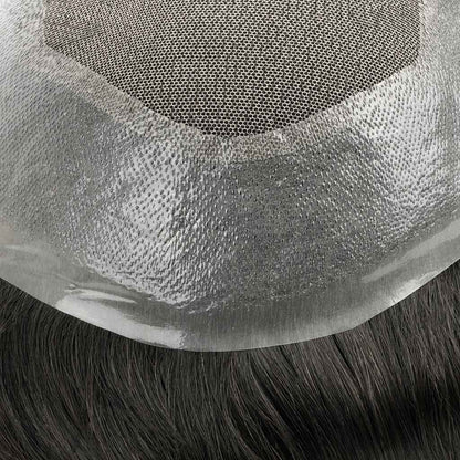 Close-up of French lace toupee