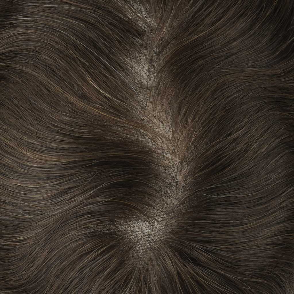 Close-up view of natural hairline
