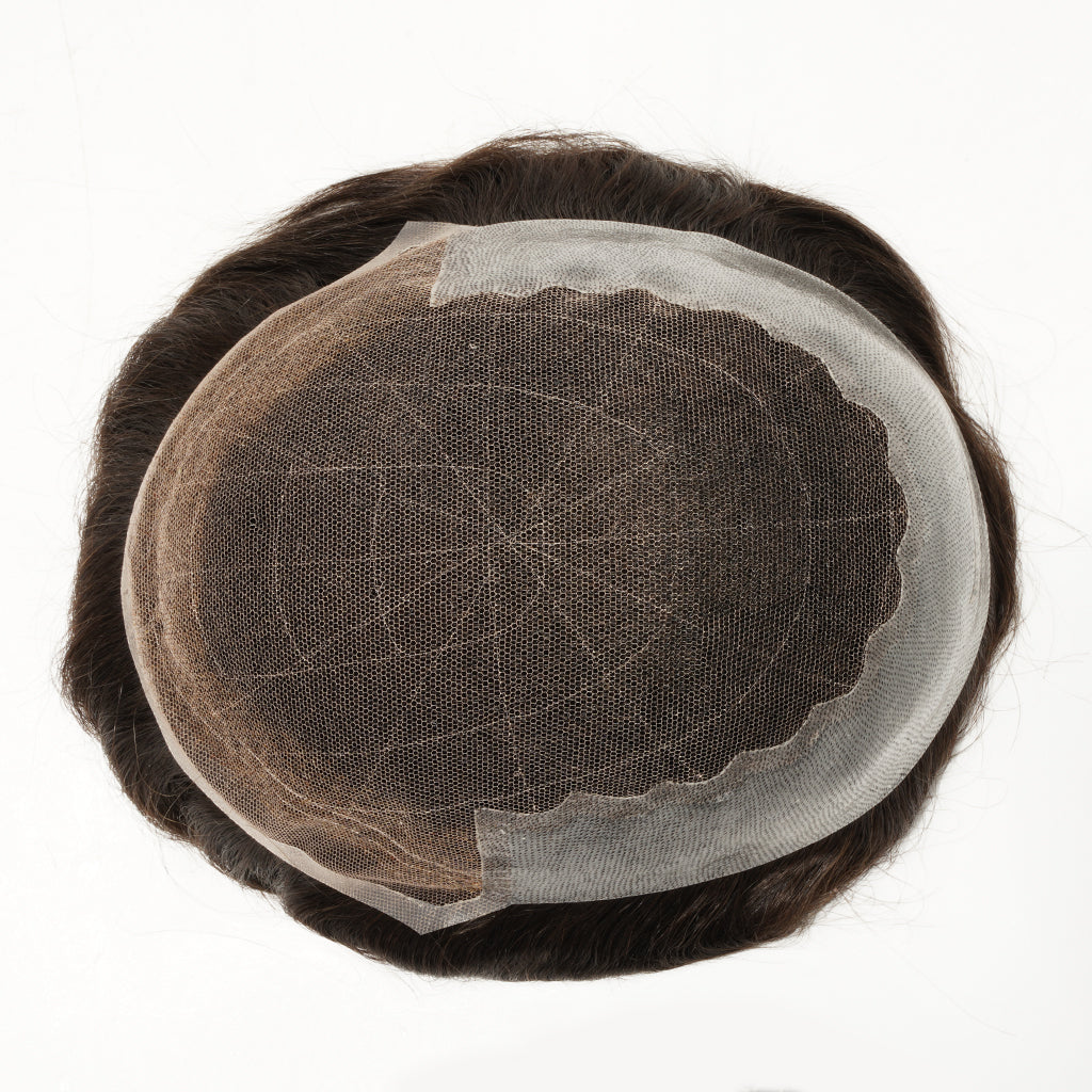 Swiss lace men’s hair piece - top view showing lace base