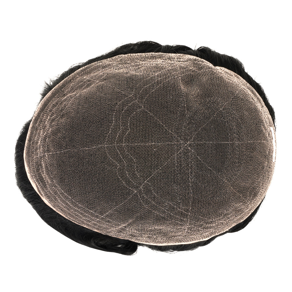 Full Swiss lace hair piece with Remy hair - top view showing breathable lace base