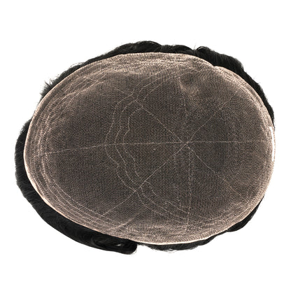 Full Swiss lace hair piece with Remy hair - top view showing breathable lace base