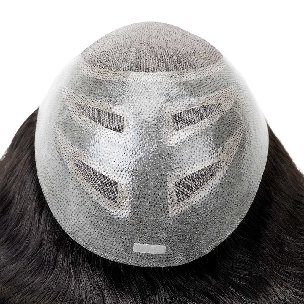 Fine mono hairpiece - back view showing mono base