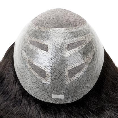 Fine mono hairpiece - back view showing mono base