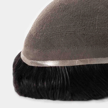 Close-up view of Full French lace hair system&