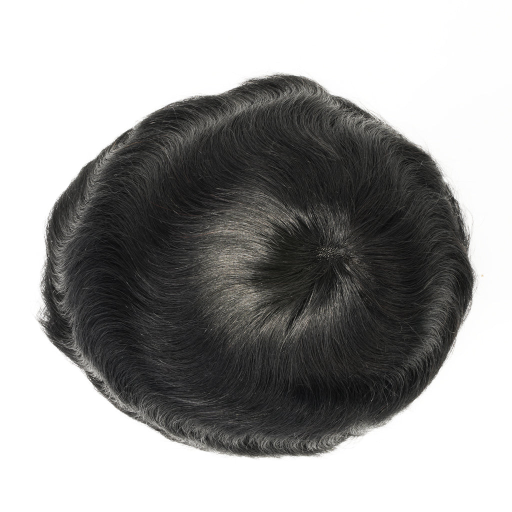 top view of hair system showing natural-looking hair